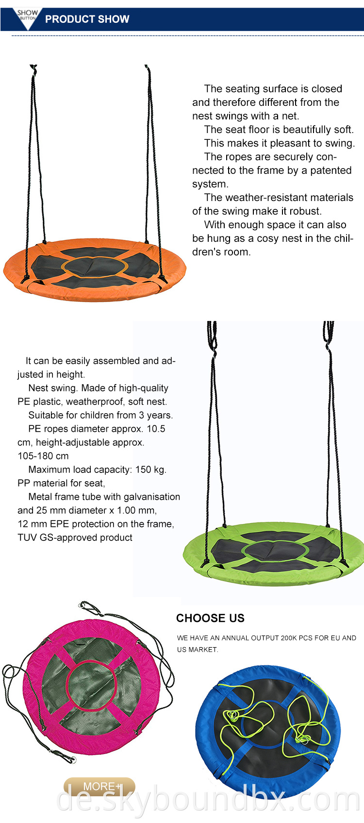 Baoxiang Orange Round Children Garten Metall Swingsitz Sitz